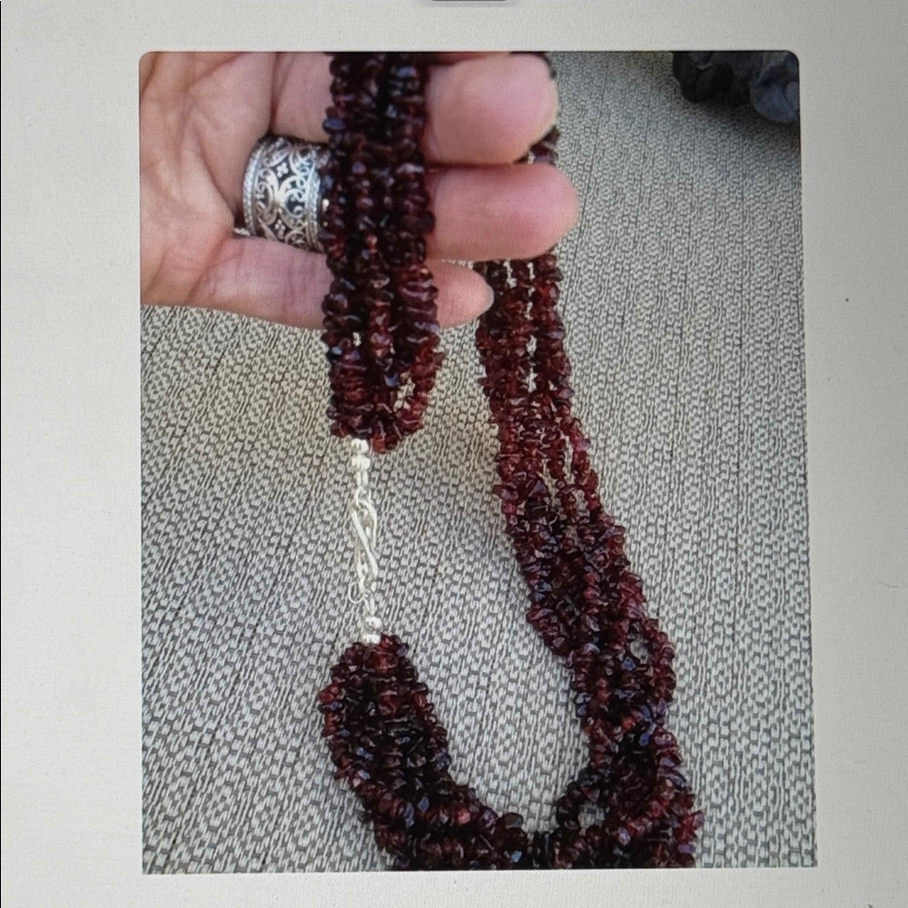 Genuine Garnet Multi Strand Necklace Sterling Silver Deep Red January Birthstone - Picture 2 of 8